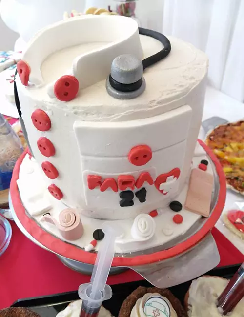 Doctor birthday cake design at the Knead Bakery school